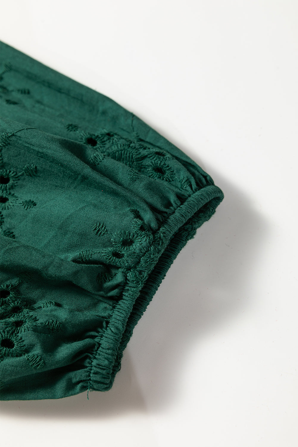 Blackish Green Embroidered Eyelet Pattern 3/4 Puffy Sleeve Swing Mini Dress