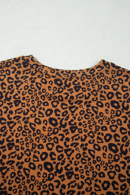 Brown Leopard Print Long Sleeve Top Relaxed Pant Set