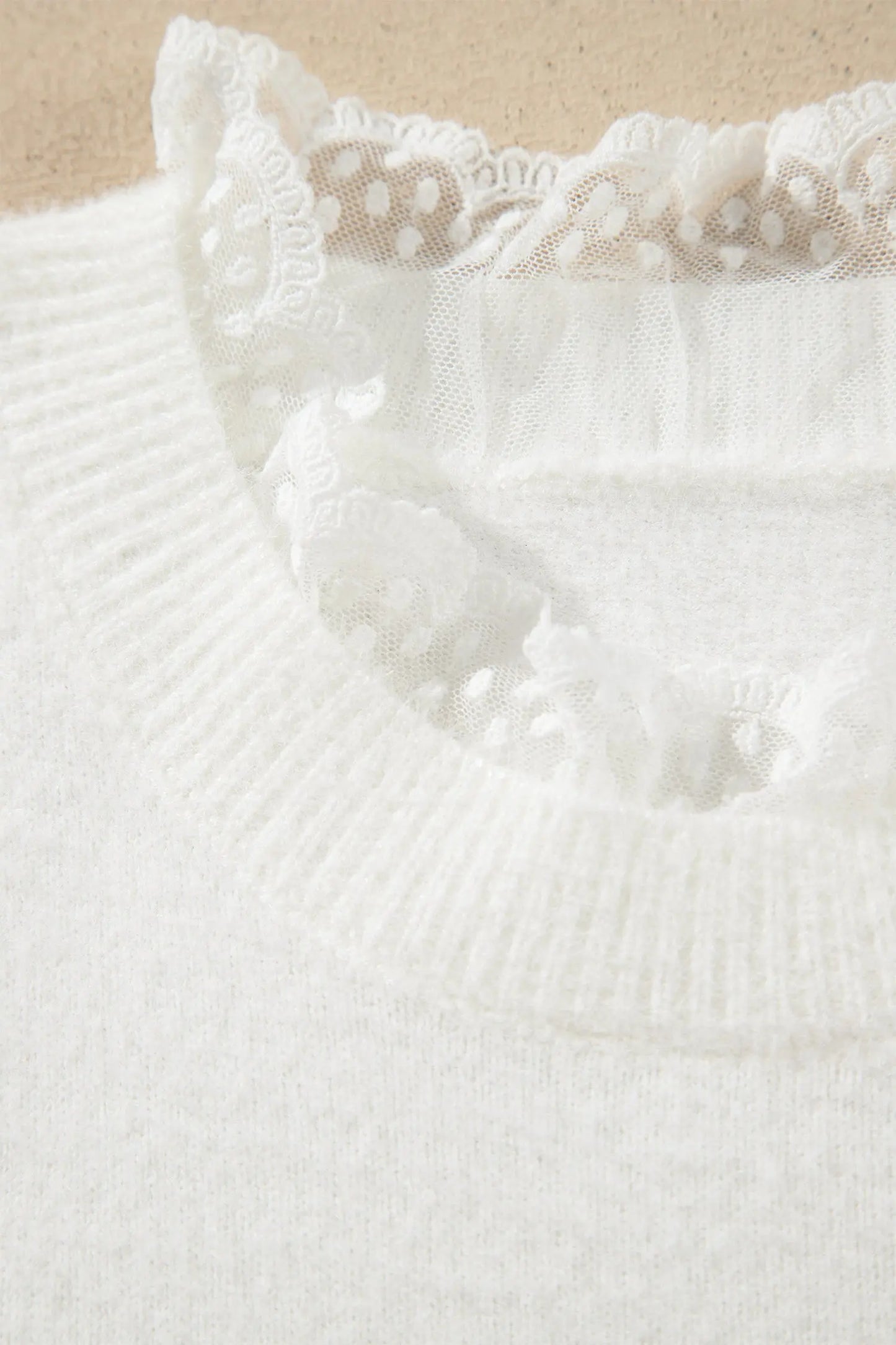White Lace Trim Neck Cuff Patchwork Long Sleeve Pullover Sweater
