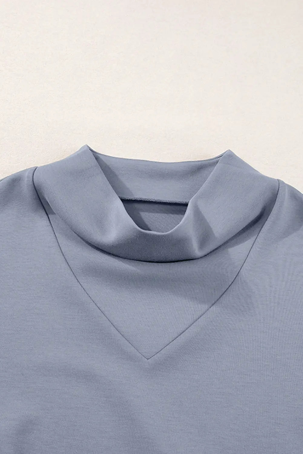 Dusk Blue Solid Color Cowl Neck Drawstring Pullover Wide Leg Athleisure Pants Set