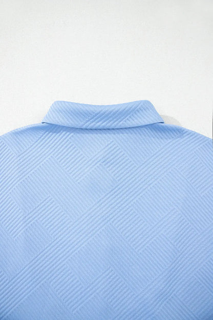 Sky Blue Solid Color Textured Short Sleeve A Line Mini Dress