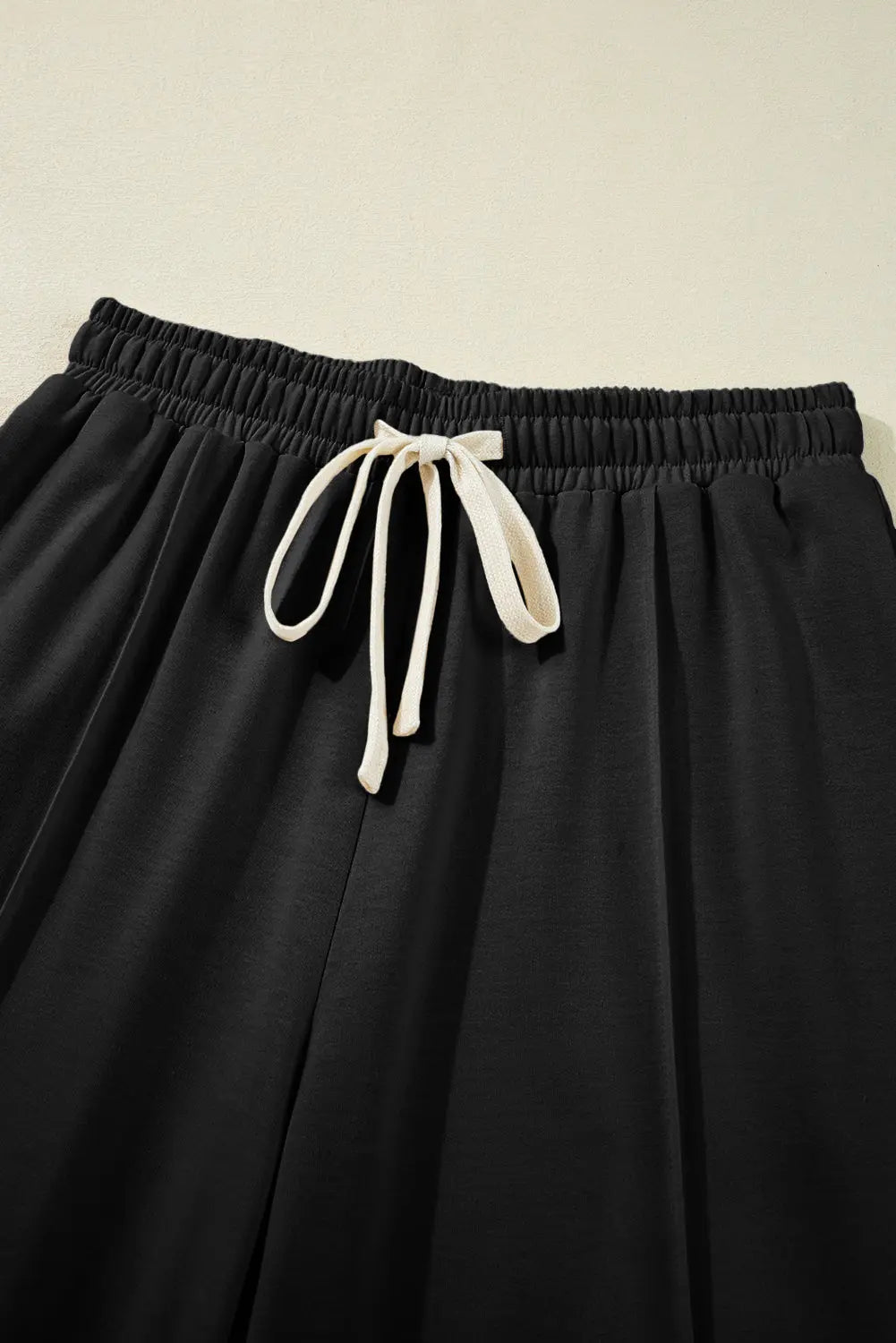 Black Solid Color Drawstring Elastic Waist Cargo Patch Pocket Active Pants