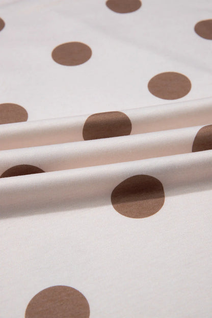 Brown Polka Dot Wide Leg Elastic Waist Casual Pants