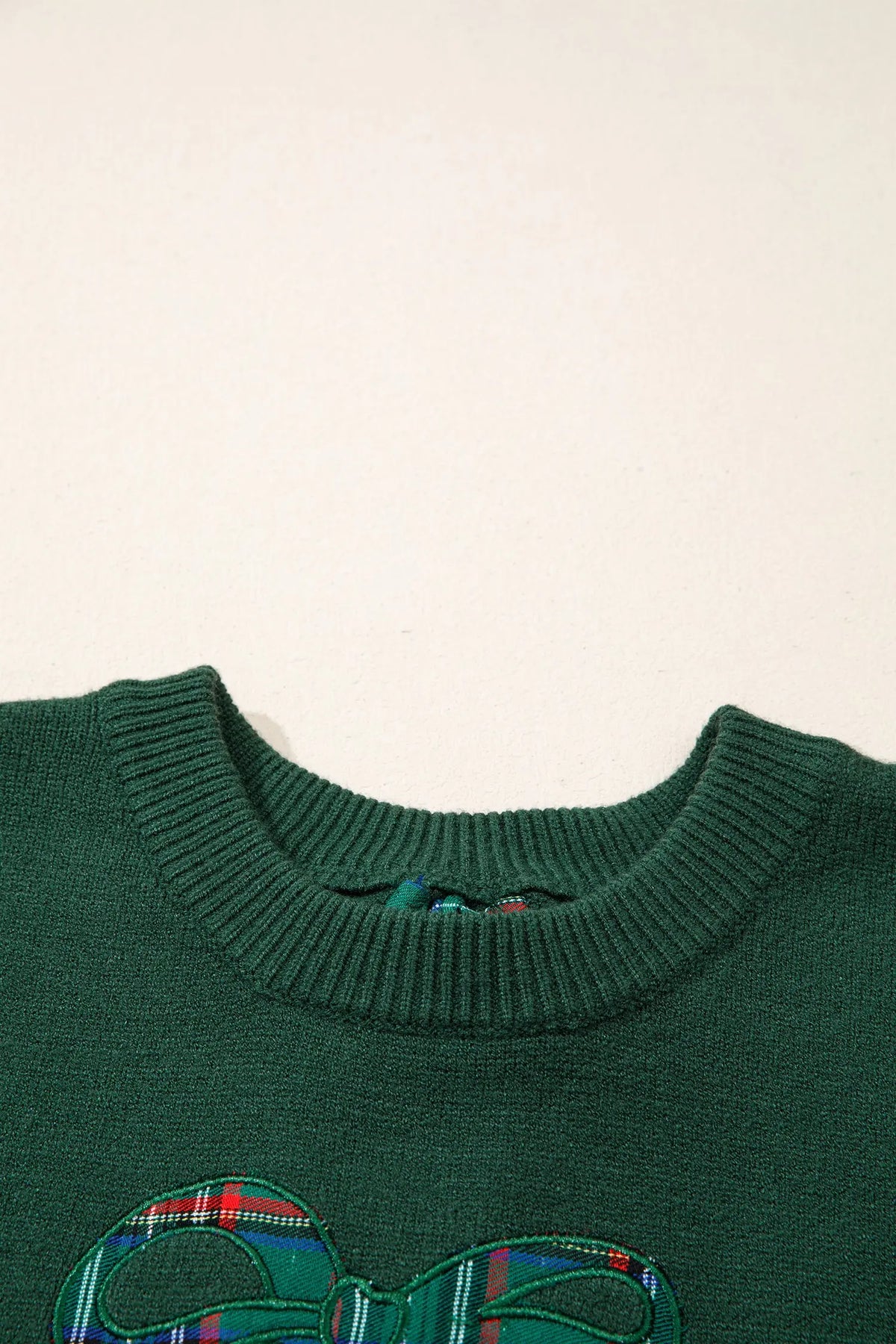 Blackish Green Plaid Bow Detail Drop Shoulder Christmas Sweater