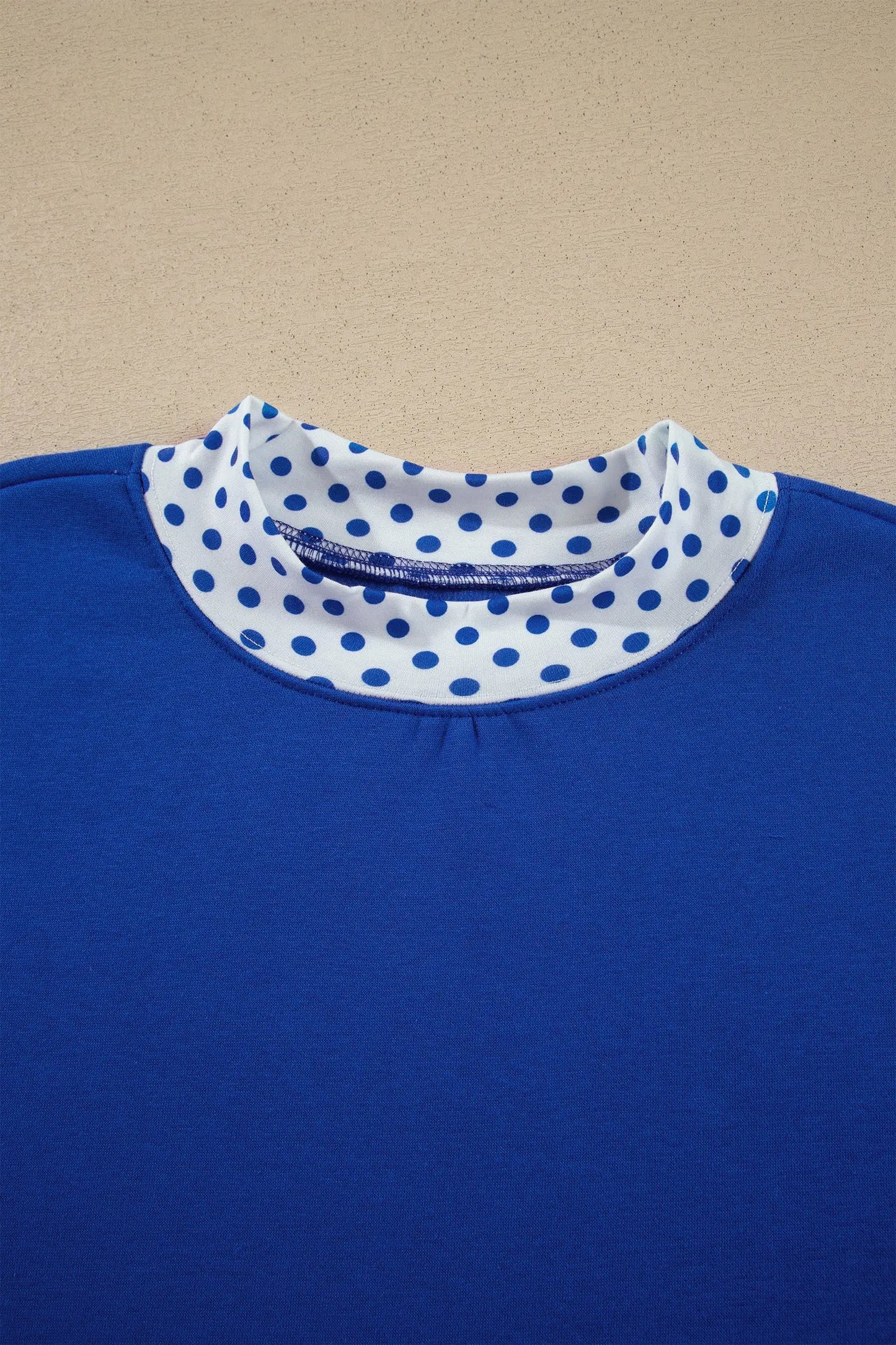 Dark Blue Polka Dot Trim Baggy Pullover 2pcs Short Set