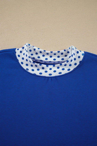Dark Blue Polka Dot Trim Baggy Pullover 2pcs Short Set