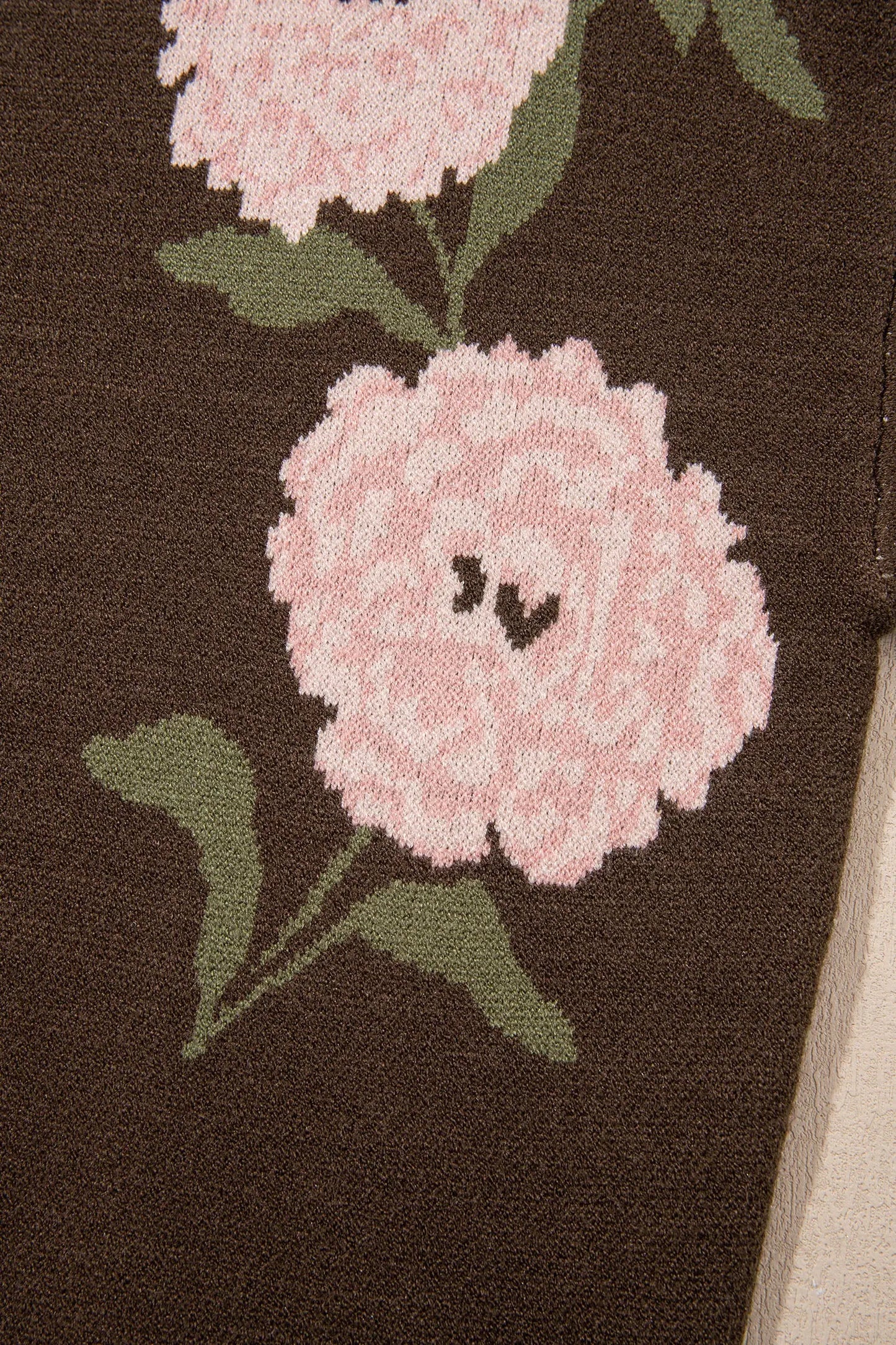 Dark Brown Floral Print Drop Shoulder Relaxed Pullover Sweater