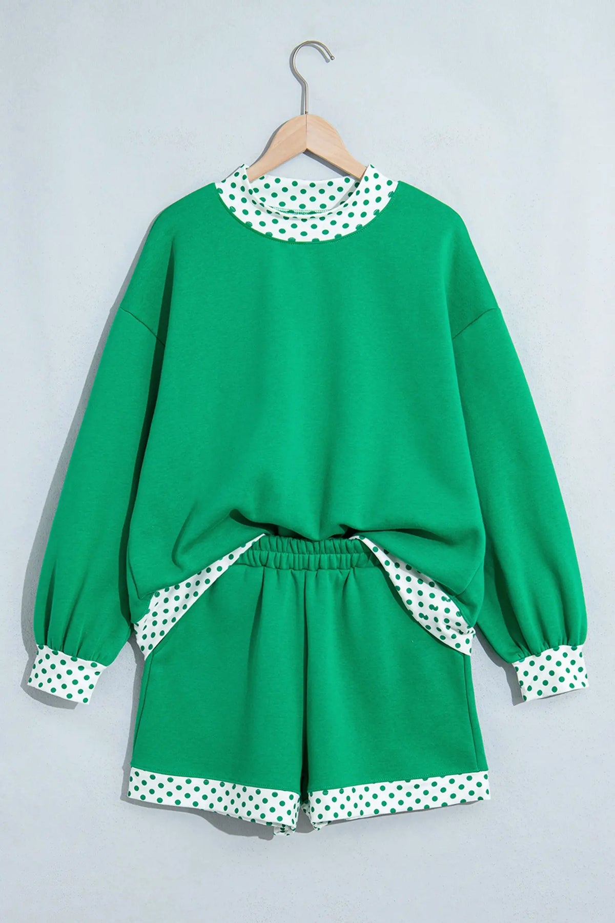 Polka Dot Trim Baggy Pullover 2pcs Short Set