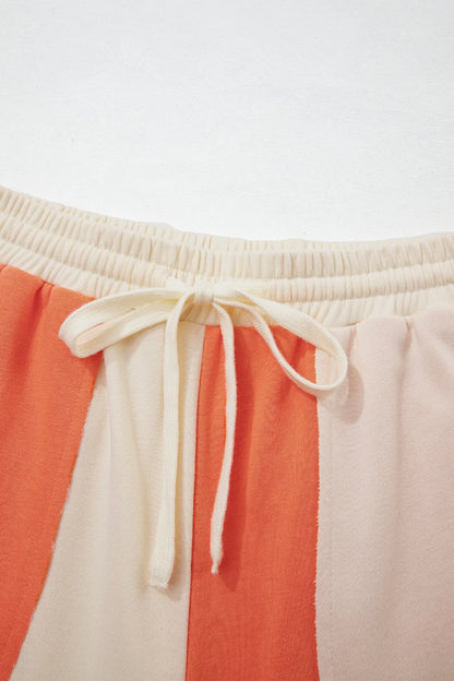 Fiery Red Raw Seam Colorblock Wide Leg Ankle Length Casual Pants