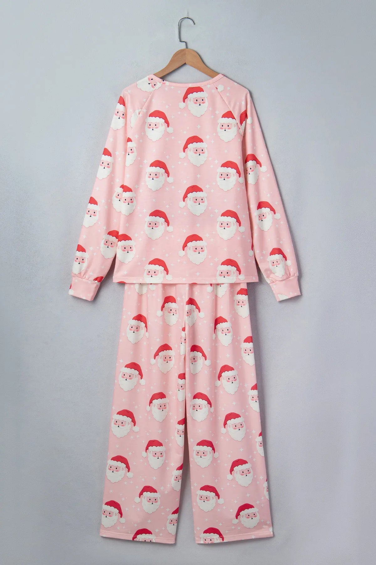 Pink Abstract Santa Pattern Long Sleeve Two Piece Shift Lounge Set
