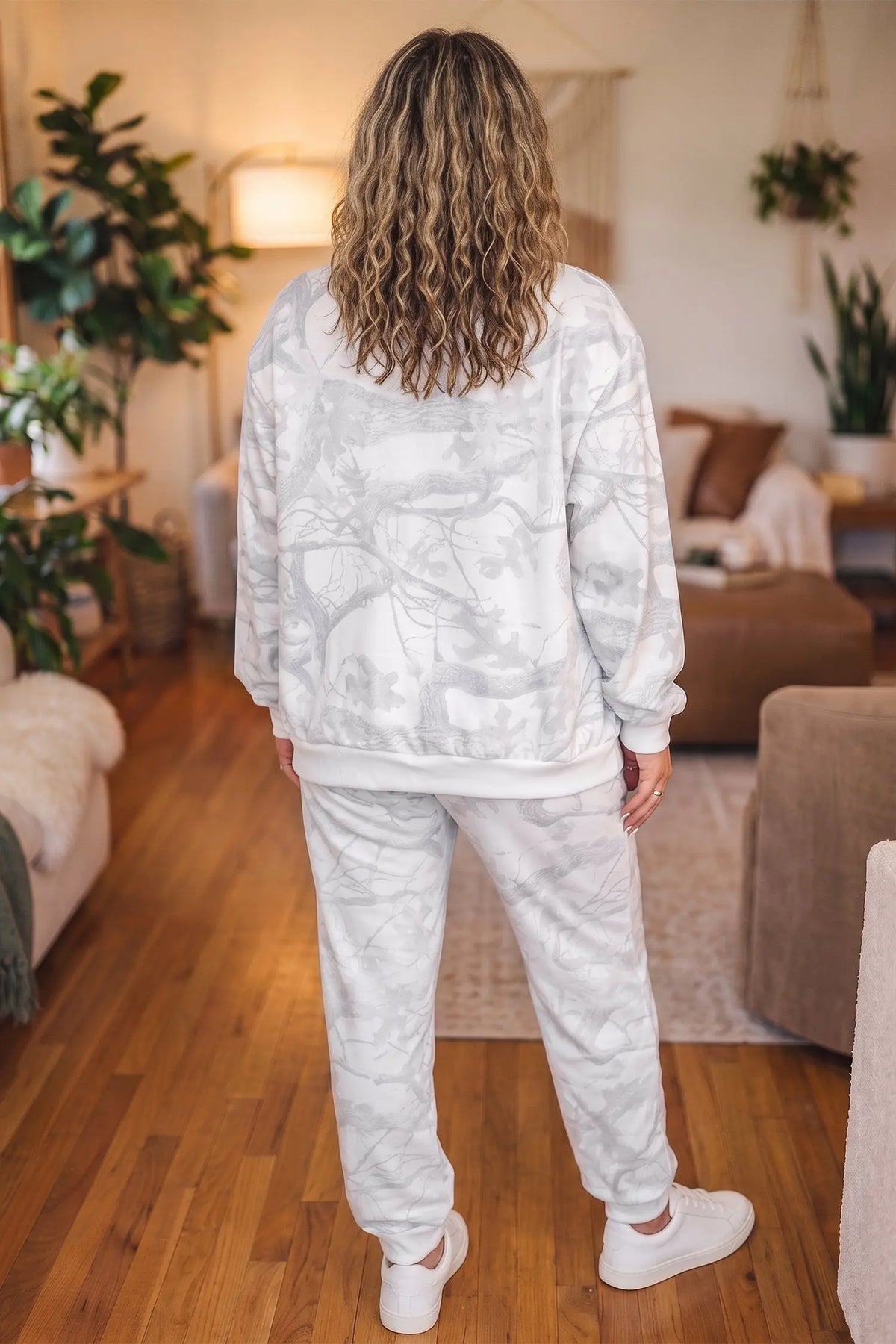 Camouflage Print Stand Neck Long Sleeve Regular Fit Plus Size Set