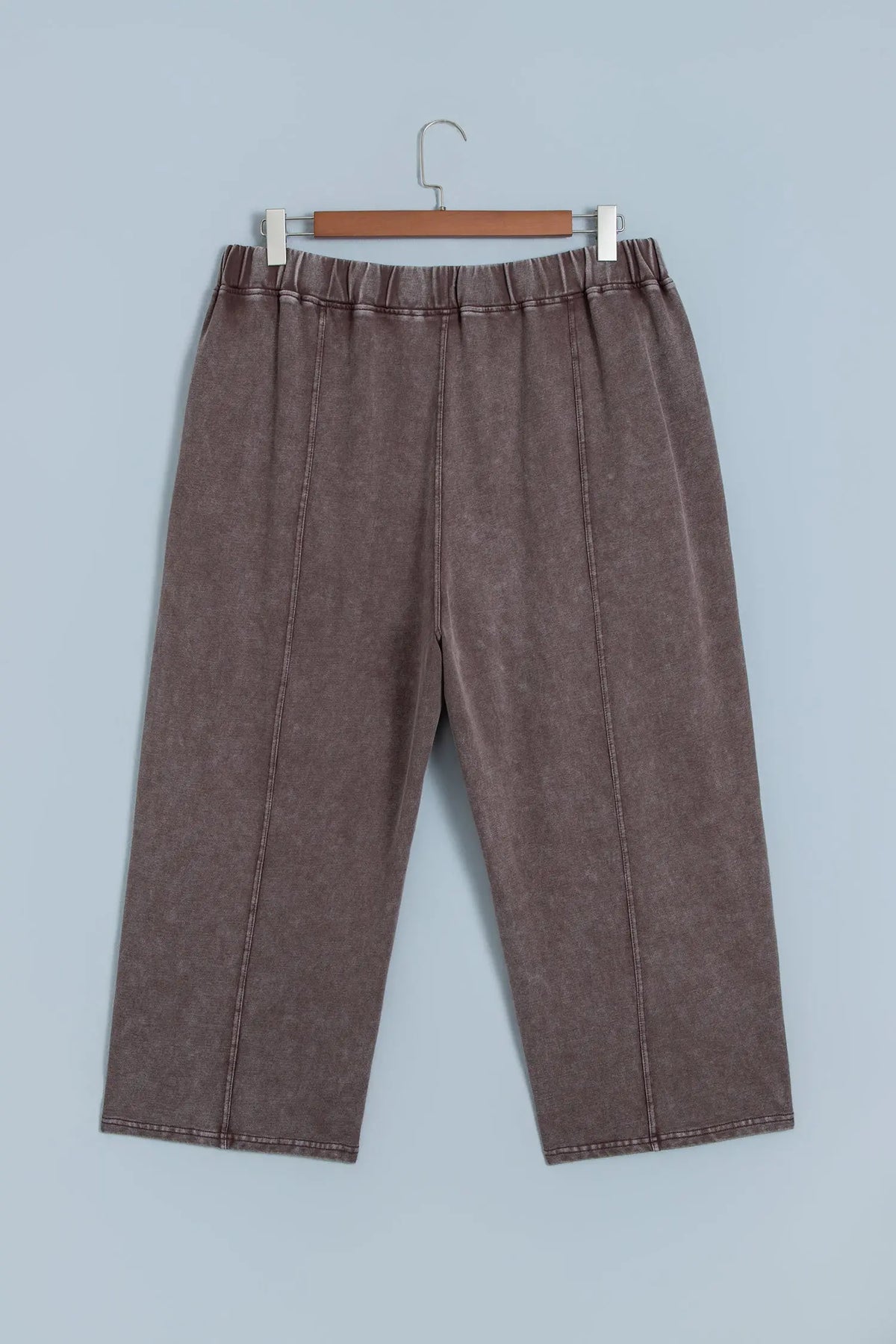 Coffee Mineral Wash Elastic Waistband Plus Size Barrel Pants