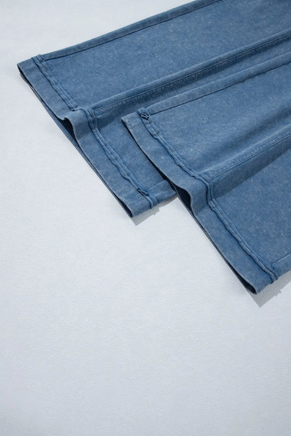 Ashleigh Blue Mineral Wash Seam Detail Flare Leg Drawstring Pants