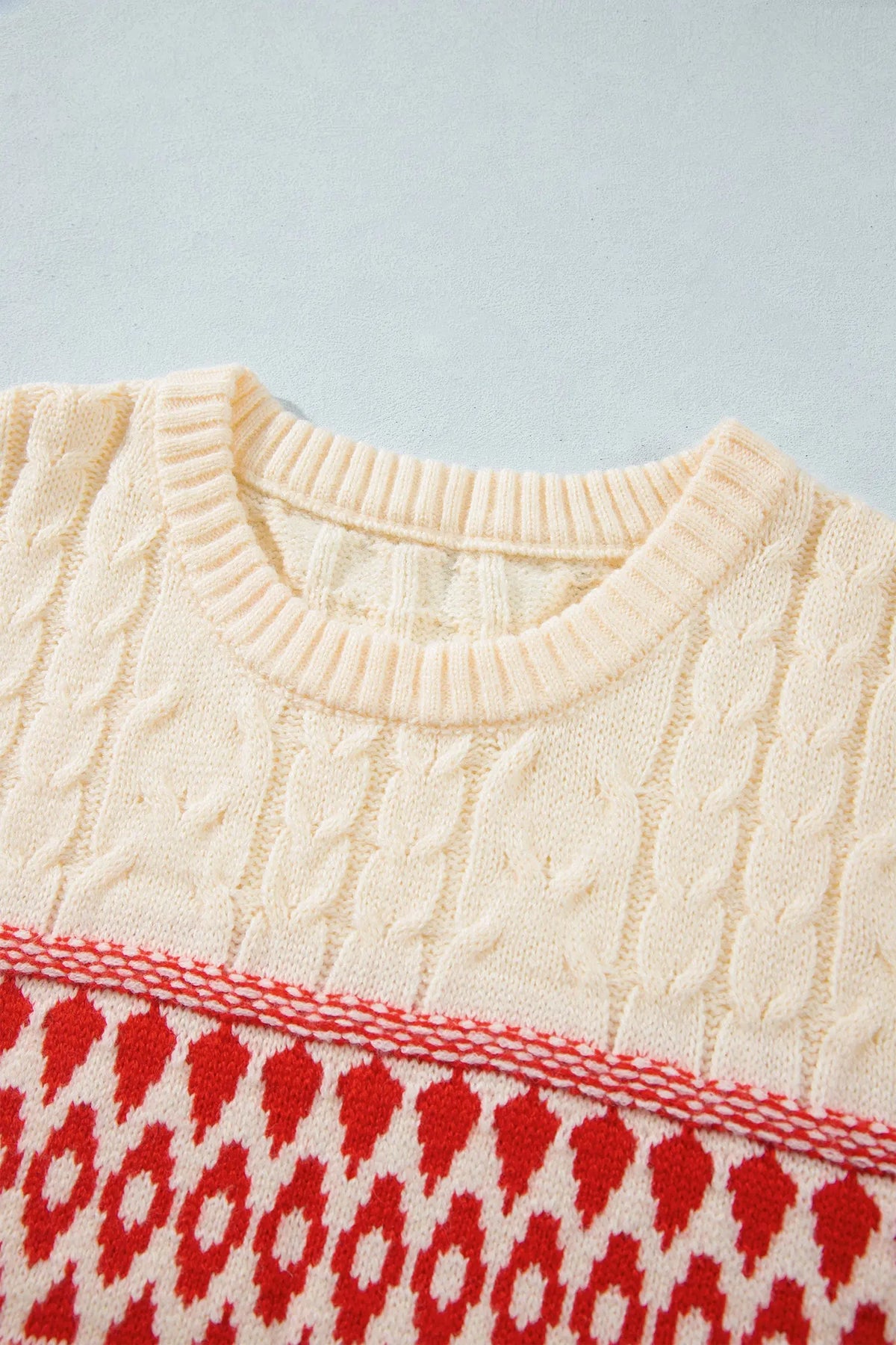 Red Western Print Round Neck Long Sleeve Shift Sweater