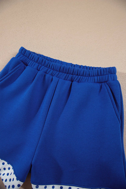 Dark Blue Polka Dot Trim Baggy Pullover 2pcs Short Set