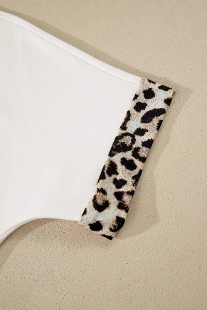 White Contrast Leopard Bow Patched Short Sleeve T Shirt Long Dress - Casual Dresses