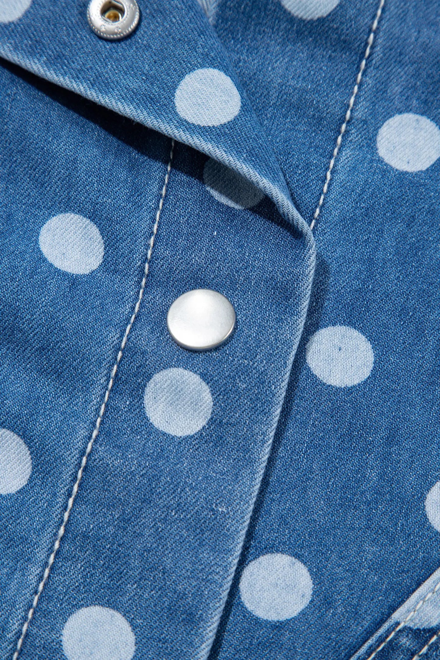Blue Polka Dot Long Sleeve Collar Shift Tunic Denim Jacket