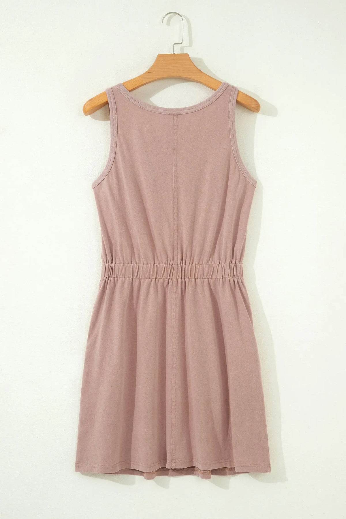 Cotton Smoke Gray Mineral Wash U Neck Elastic Waist Sleeveless Mini Dress