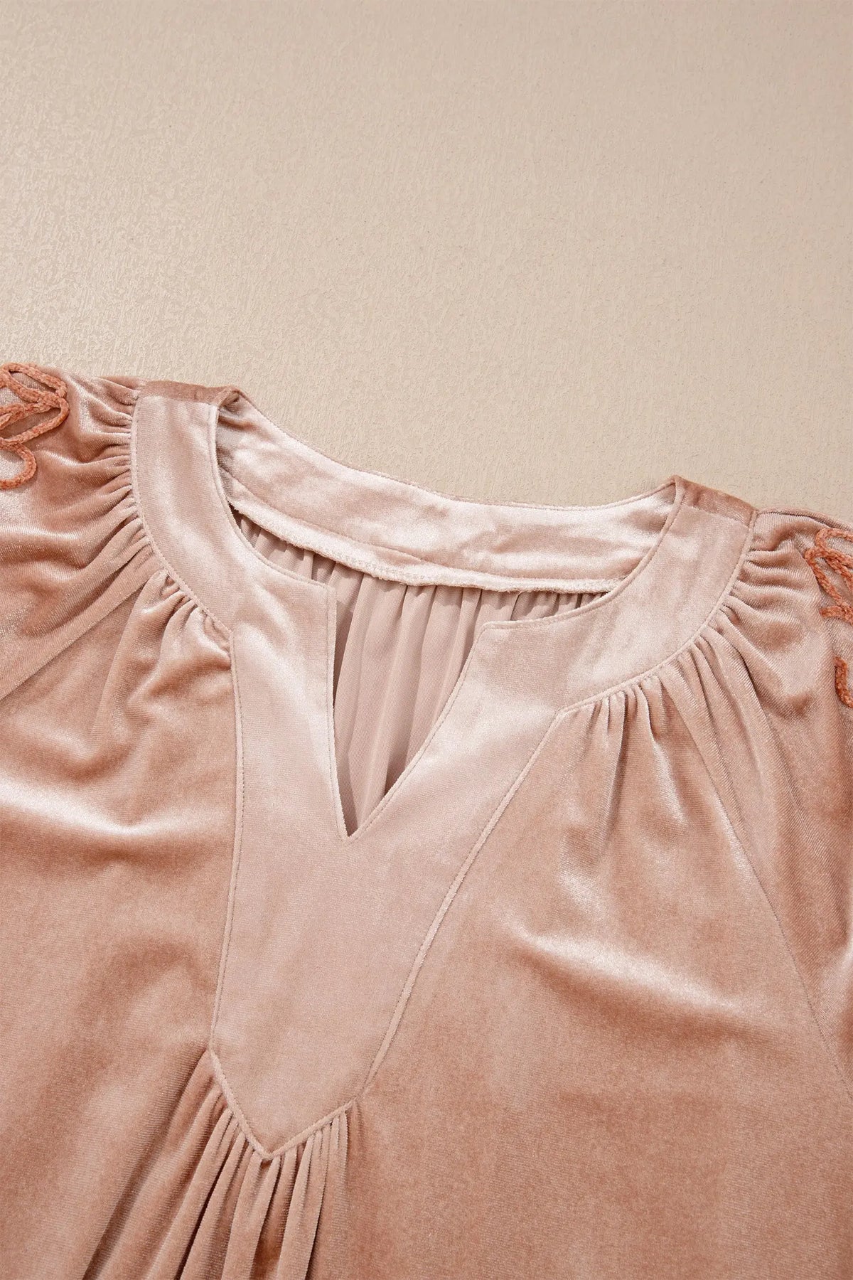 Light French Beige Embroidered Sleeve Velvet Mini Shift Dress