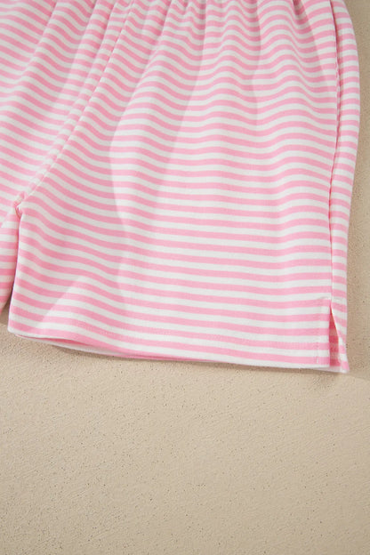 Red Stripe Oversize Mock Neck Sweatshirt and Shorts Set