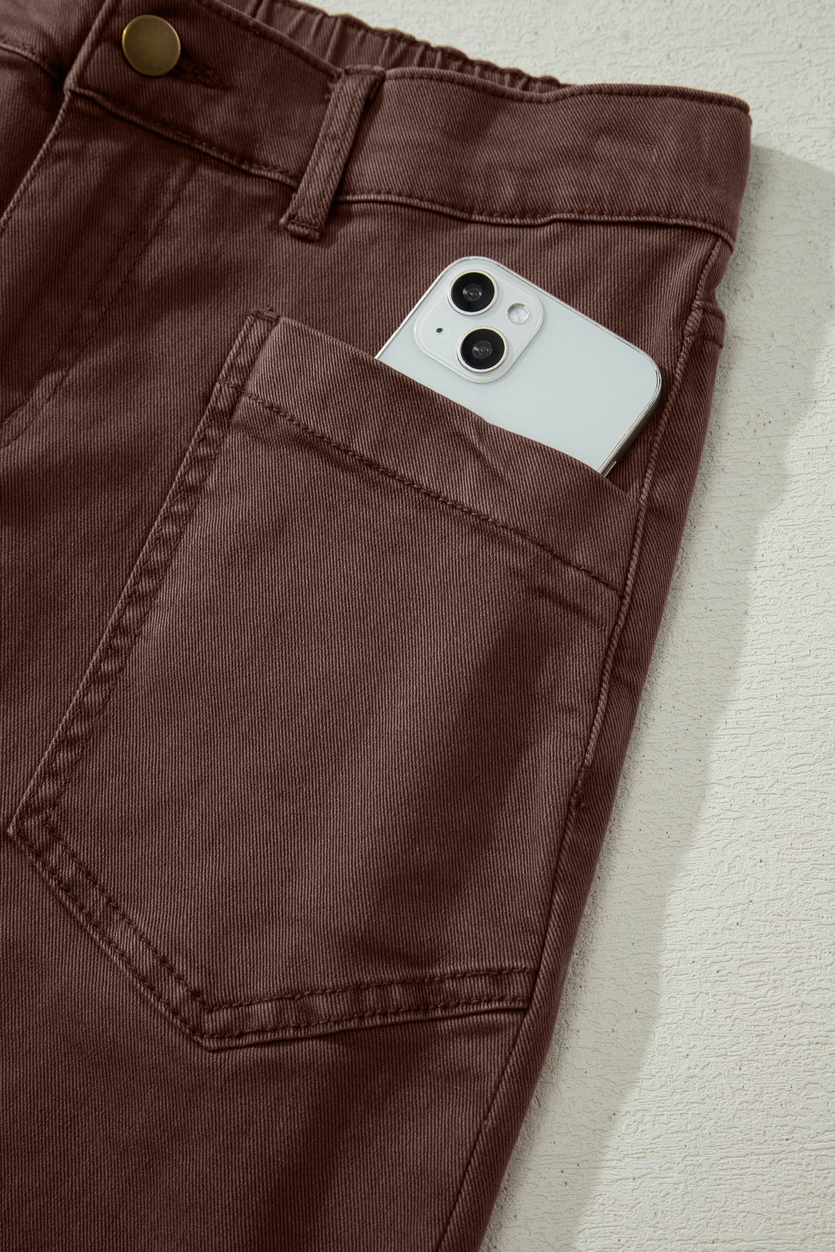 Solid Color Square Patch Pocket Ankle-length Barrel Jeans