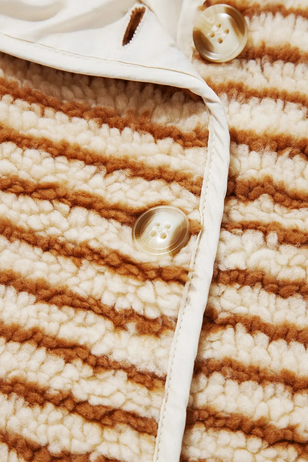 Brown Stripe Striped Fleece Button Front Long Sleeve Regular Fit Jacket