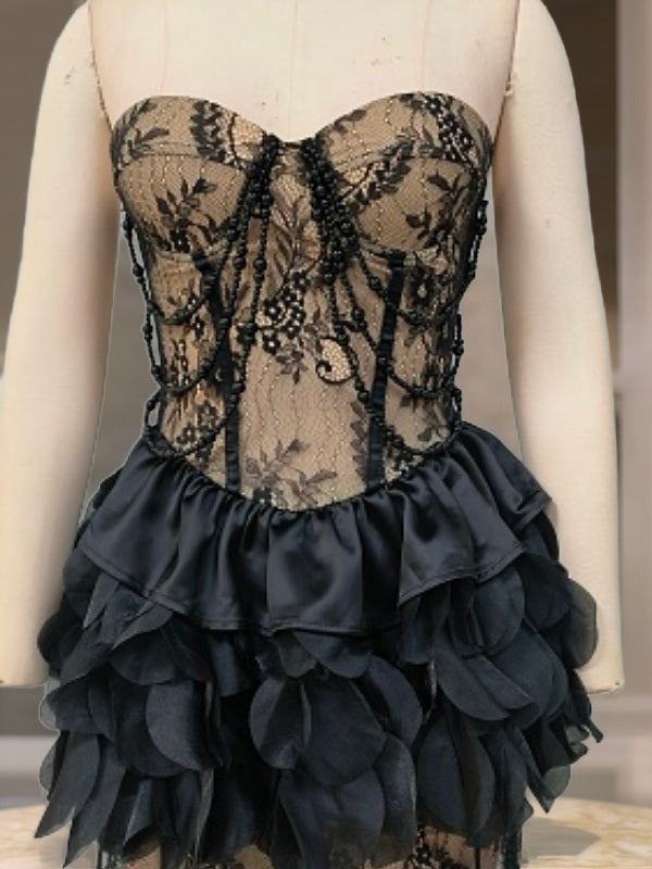 Strapless Lace Corset Maxi Dress with Rosette Detail mannequin view · nz-bg-v1