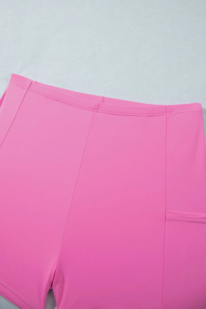 Bright Pink Twisted Strappy Back Active Mini Dress with Shorts