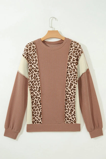 DUNE Leopard Print Colorblock Ribbed Knit Top