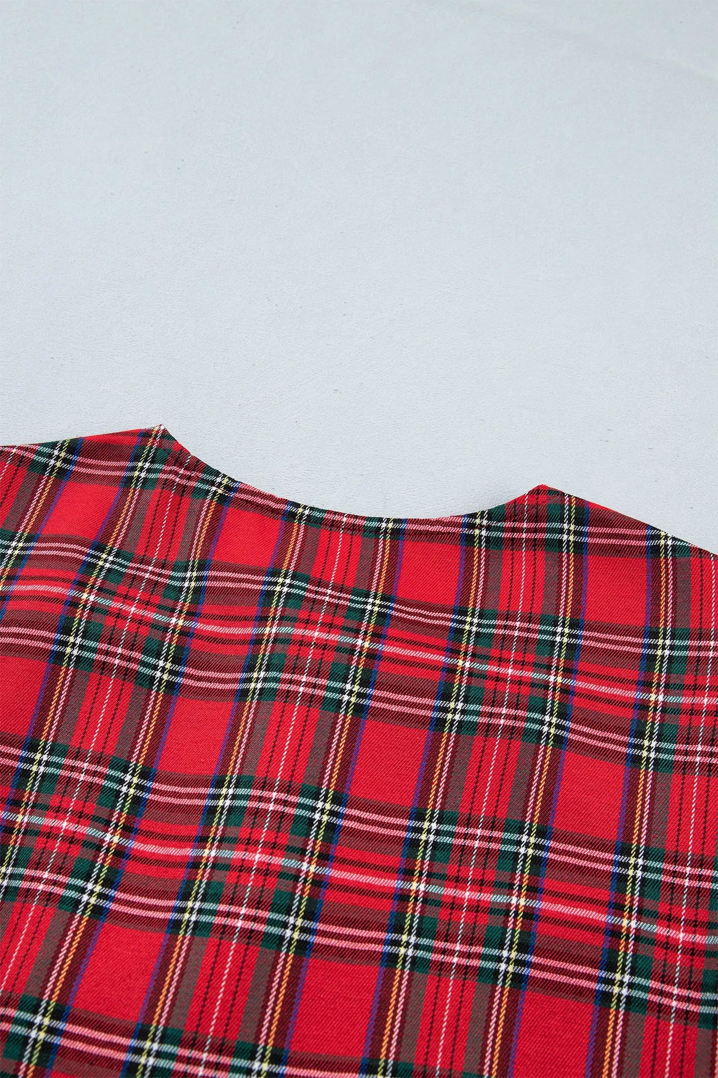 Red Plaid Knot Neck Short Sleeve Mini Shift Dress