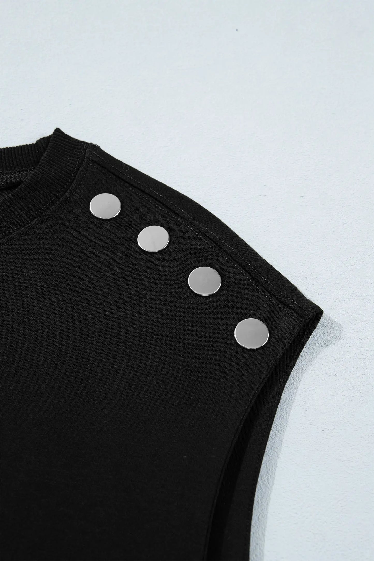 Black Casual Solid Short Sleeve Top with Metal Button Details Key Features - Tops