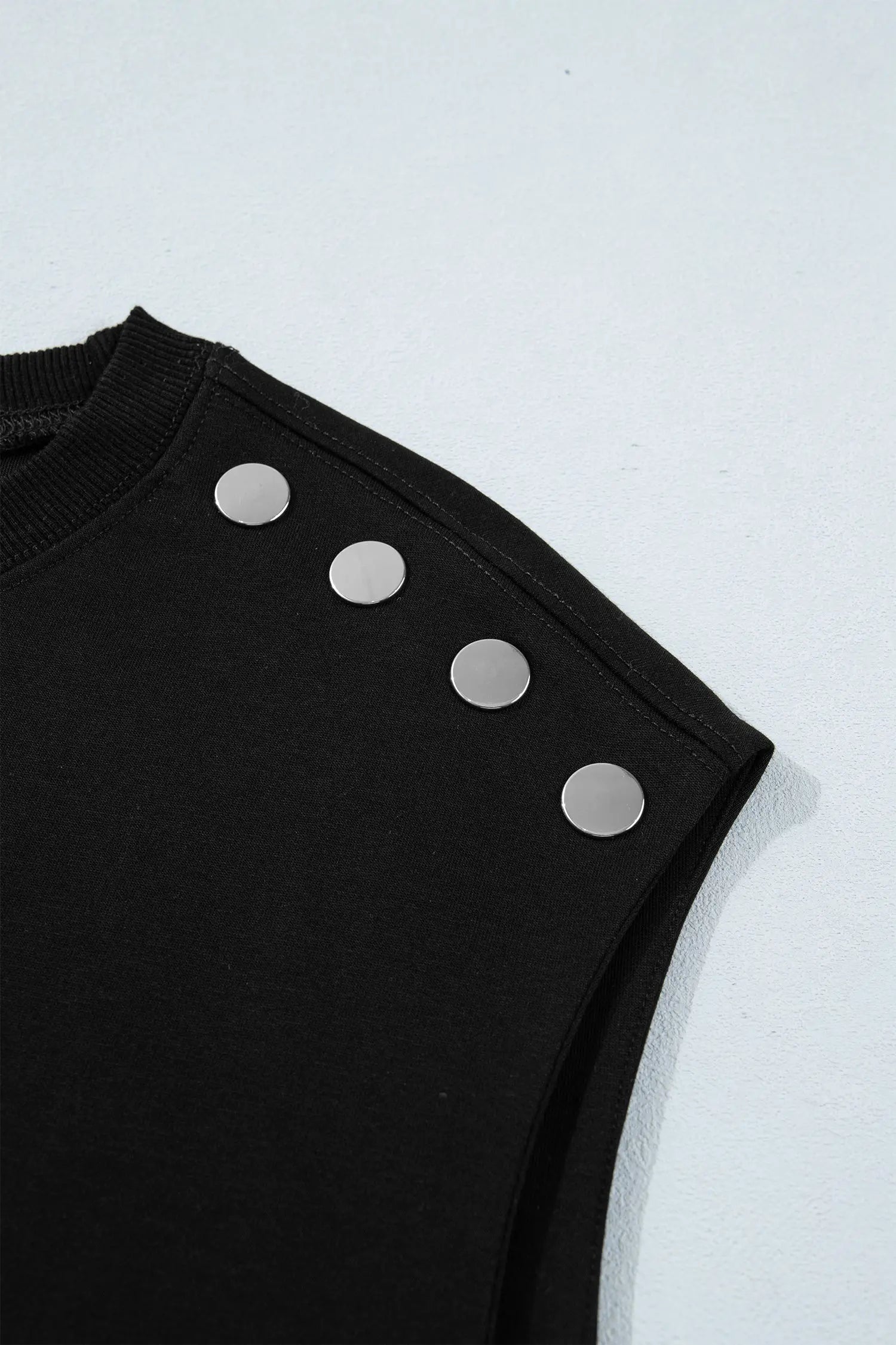 Black Casual Solid Short Sleeve Top with Metal Button Details Key Features - Tops