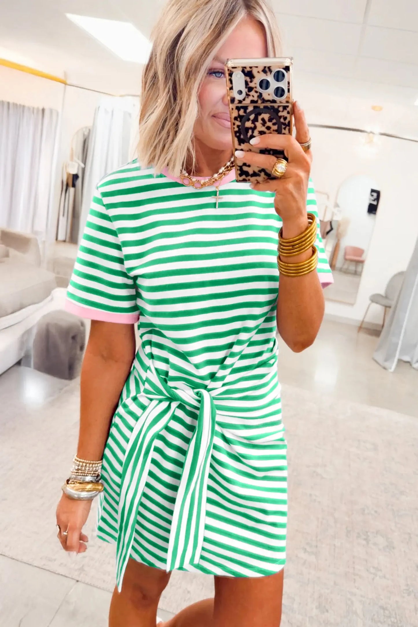 Sky Blue Stripe Nautical Tie Contrast Trim Round Neck T Shirt Mini Dress Nataliz