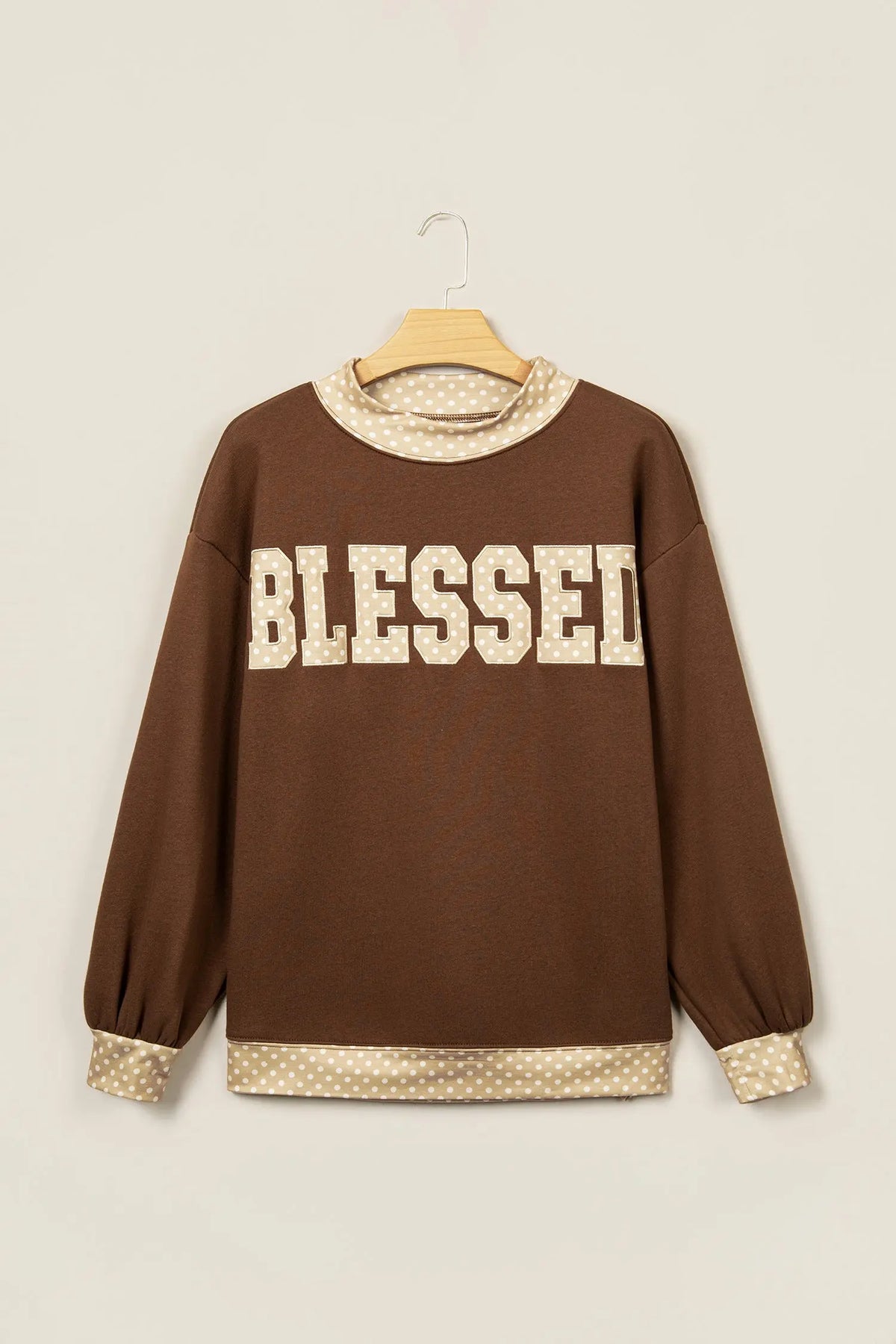Polka Dot Trim High Neck GRACE Letter Graphic Baggy Sweatshirt