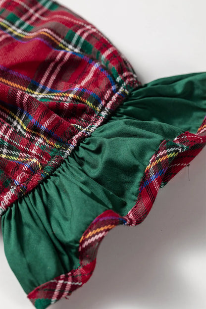 Red Plaid Ruffle Cuff Button Front Pocket Mini Dress
