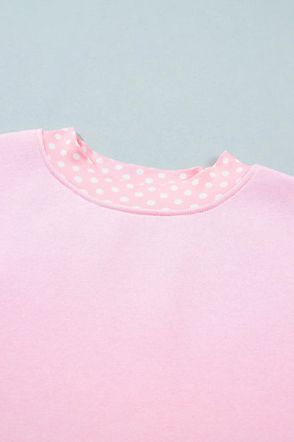 Pink Colorblock Polka Dot Contrast Trim Oversized Sweatshirt