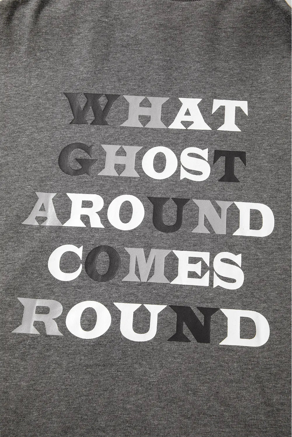 Dark Grey Cute Halloween Ghost Print Mineral Wash Oversize Hoodie