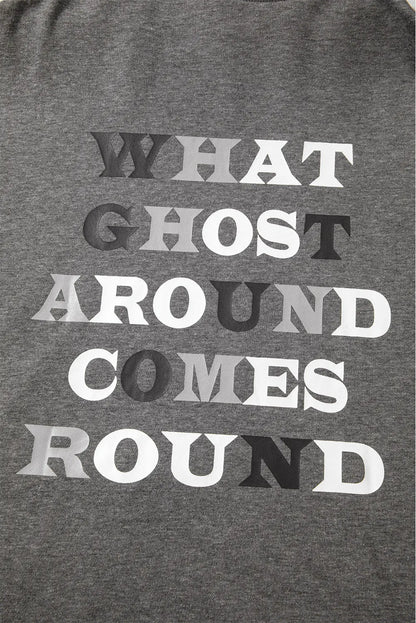 Dark Grey Cute Halloween Ghost Print Mineral Wash Oversize Hoodie