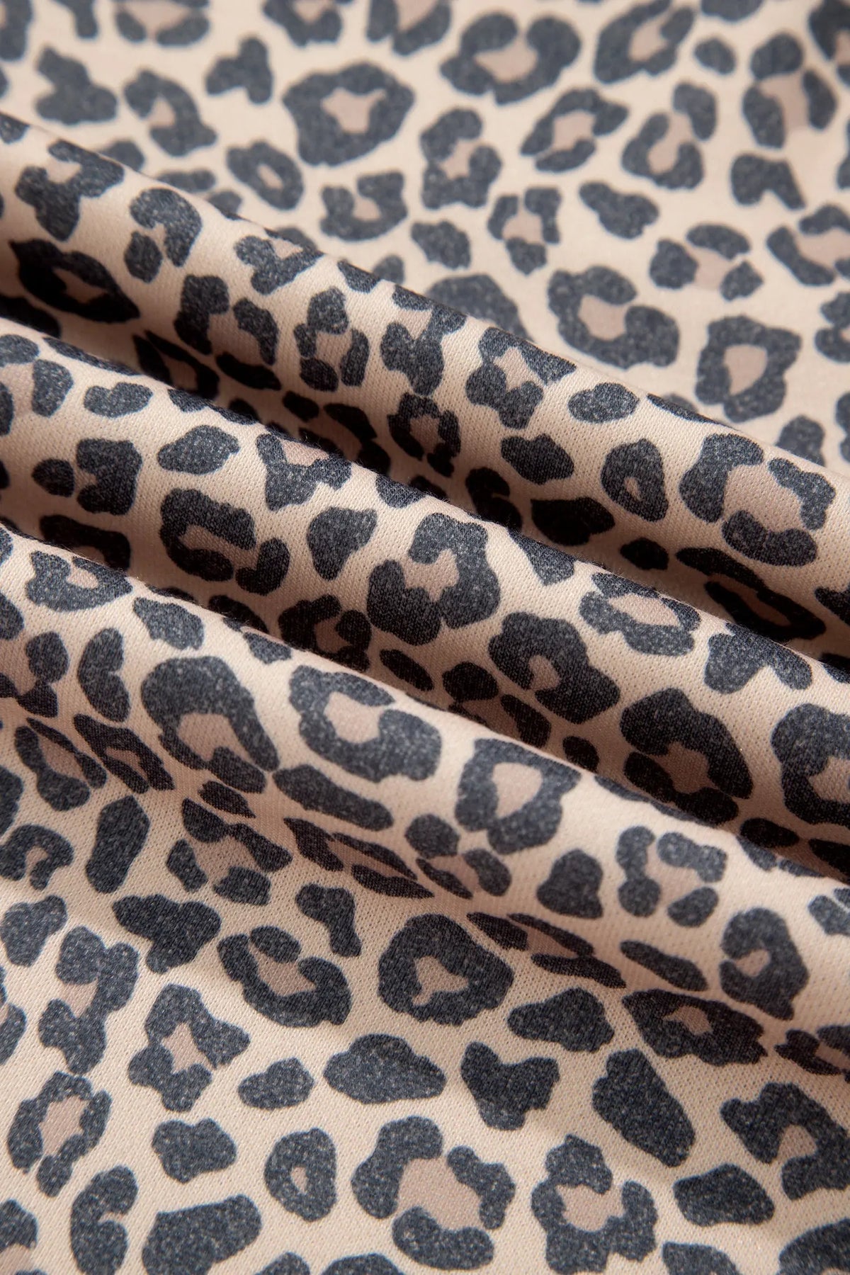 Brown Leopard Print High Neck Long Sleeve Ribbed Cuffs Hem Sweatshirt