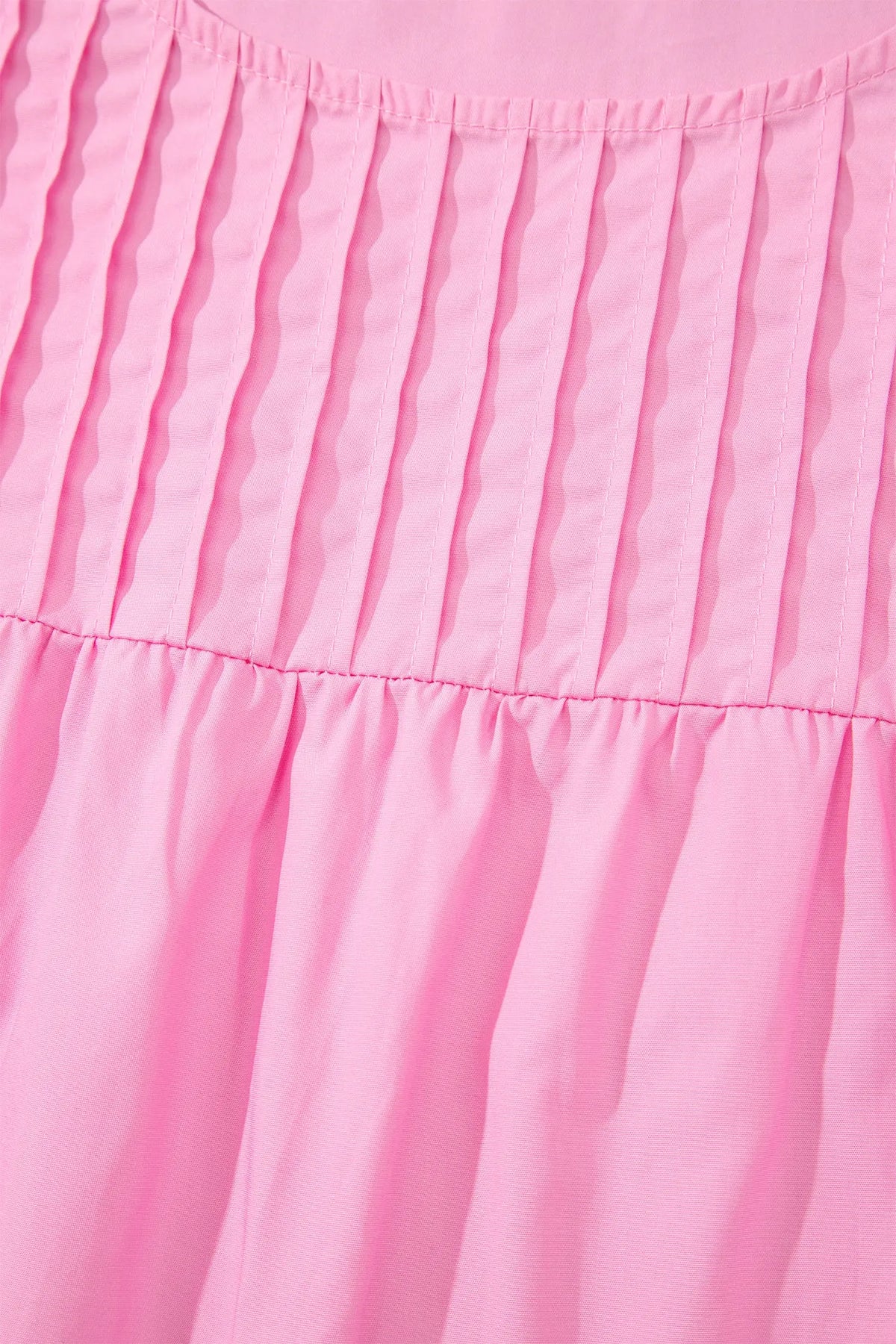 Cotton Bonbon Lace Detail Flutter Sleeve Pleated Round Neck Blouse