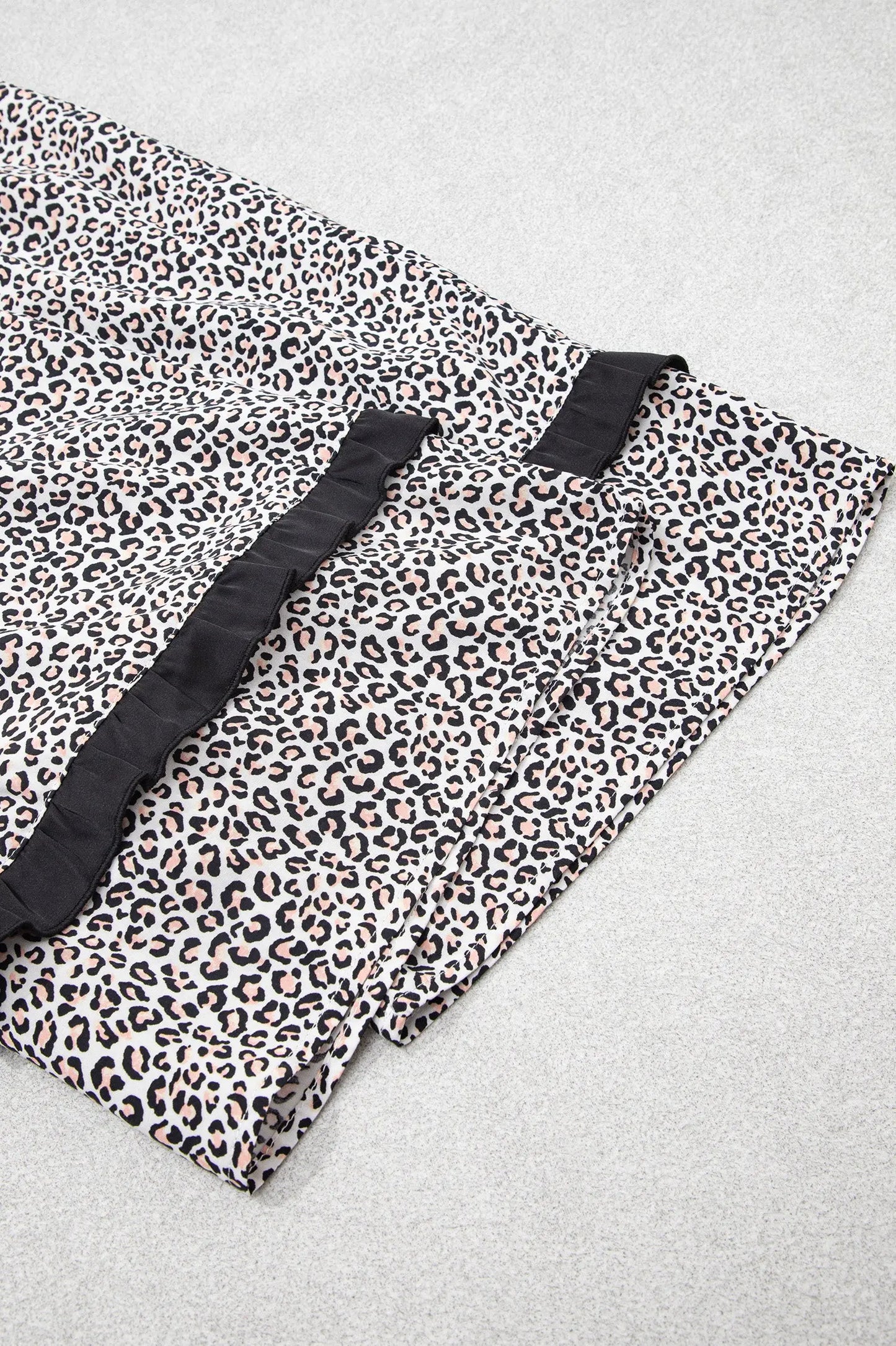 Brown Leopard Print Bow Knot Patchwork Long Sleeve Lounge Set