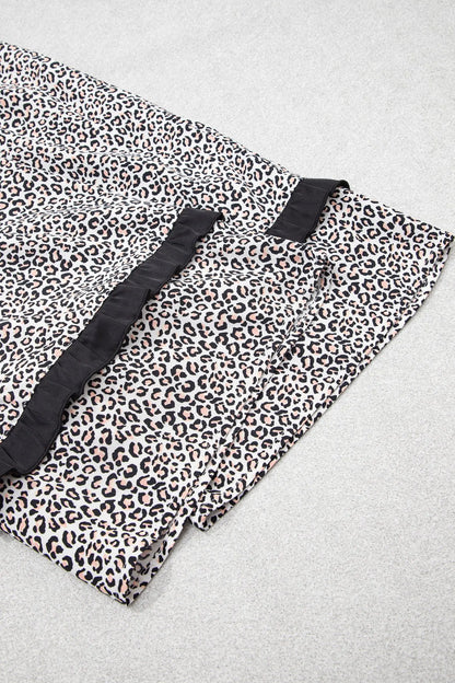 Brown Leopard Print Bow Knot Patchwork Long Sleeve Lounge Set