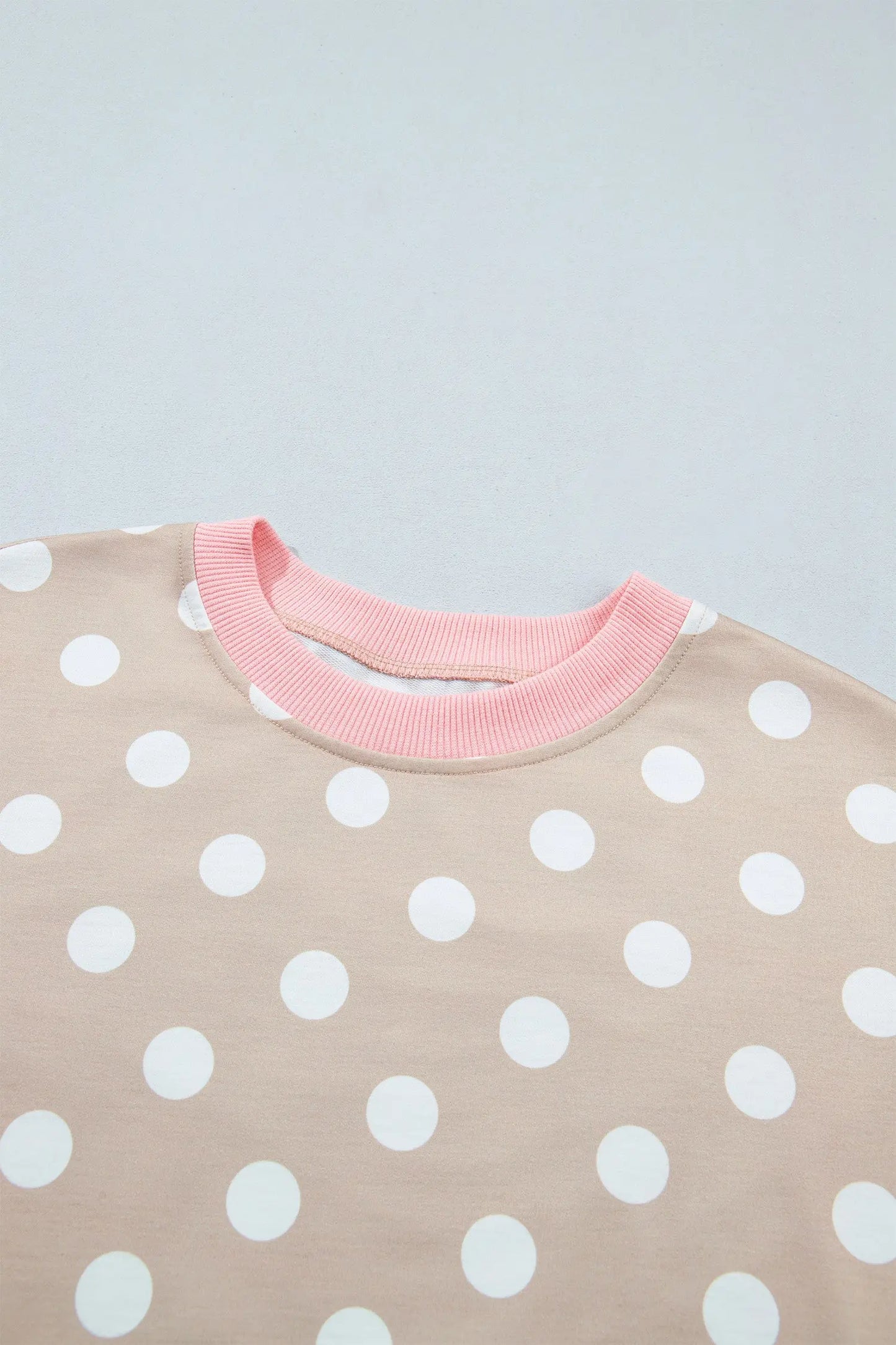 Khaki Polka Dot Contrast Trim Long Sleeve Top Drawstring Shift Pants Set