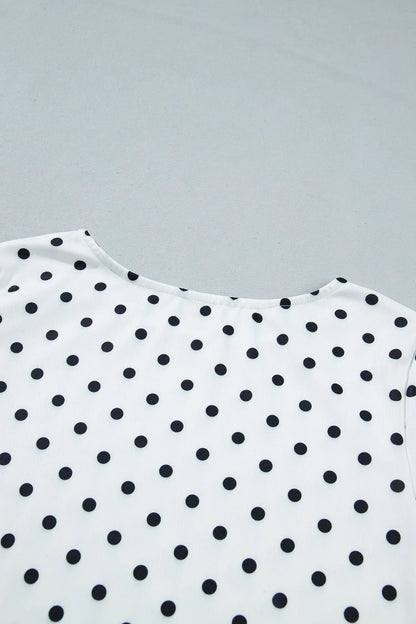 Black Polka Dot Print Lettuce Trim Long Sleeve Top
