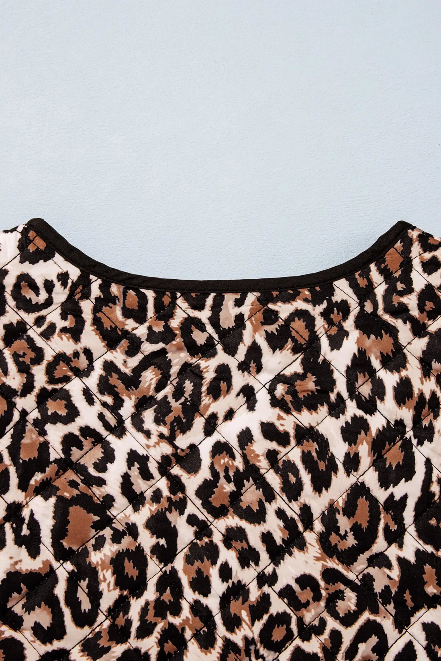 Brown Leopard Print Quilted Button Front Patch Pockets Jacket