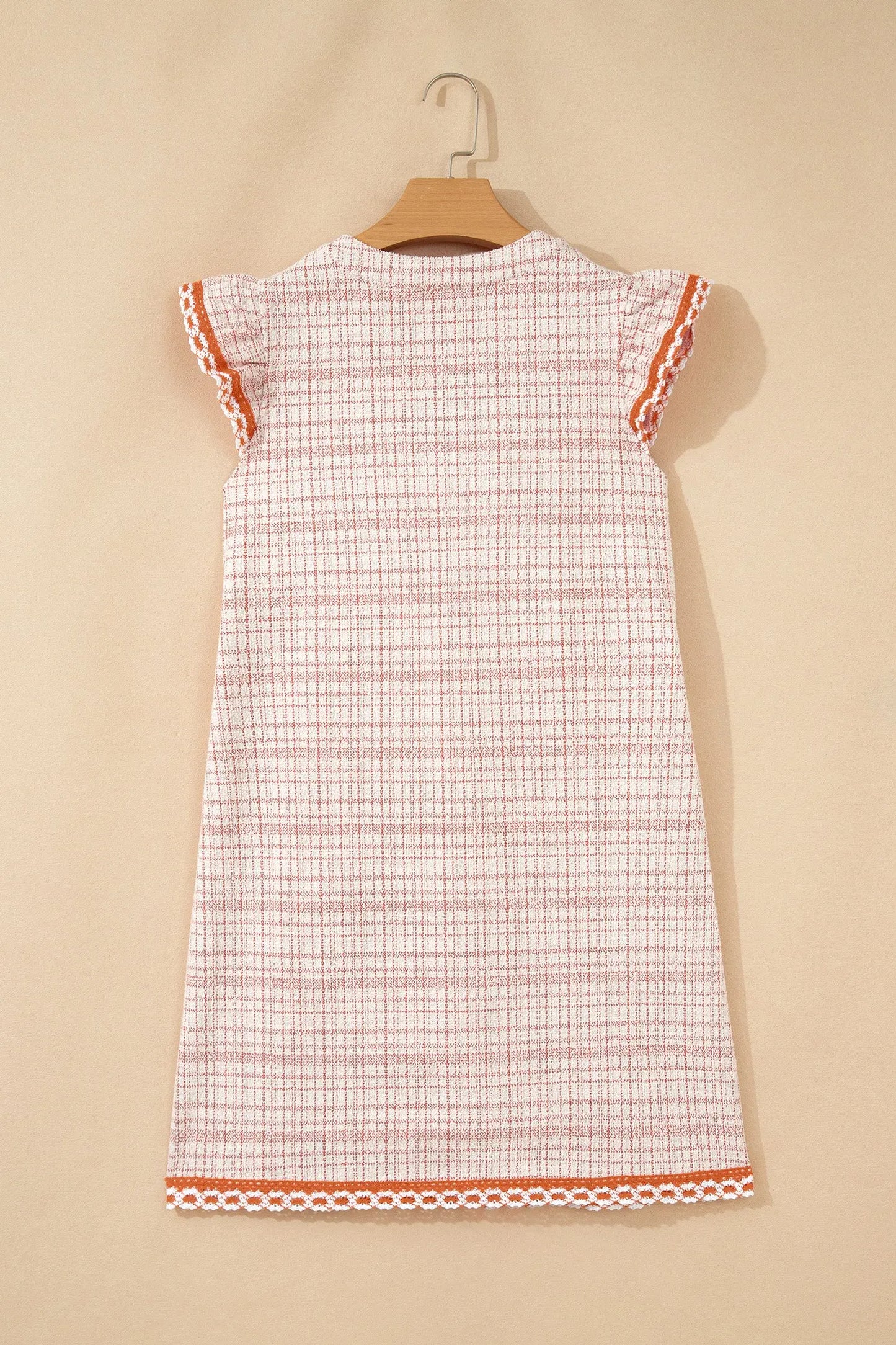 White Jacquard Textured Contrast Trim Short Sleeve Tassel Tie Shift Dress