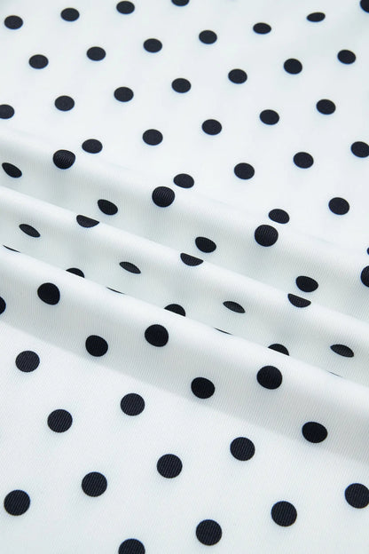 Black Polka Dot Print Lettuce Trim Long Sleeve Top