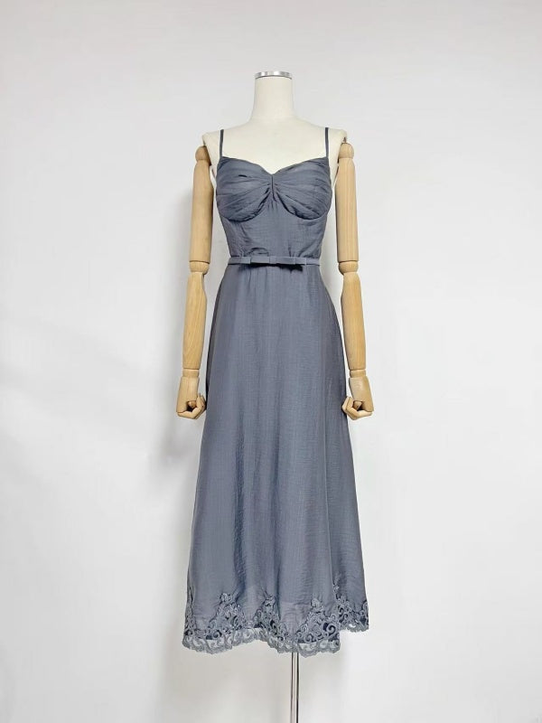 Lace-Trim Sweetheart Midi Dress in Dusty Blue mannequin view · nz-alt-v1