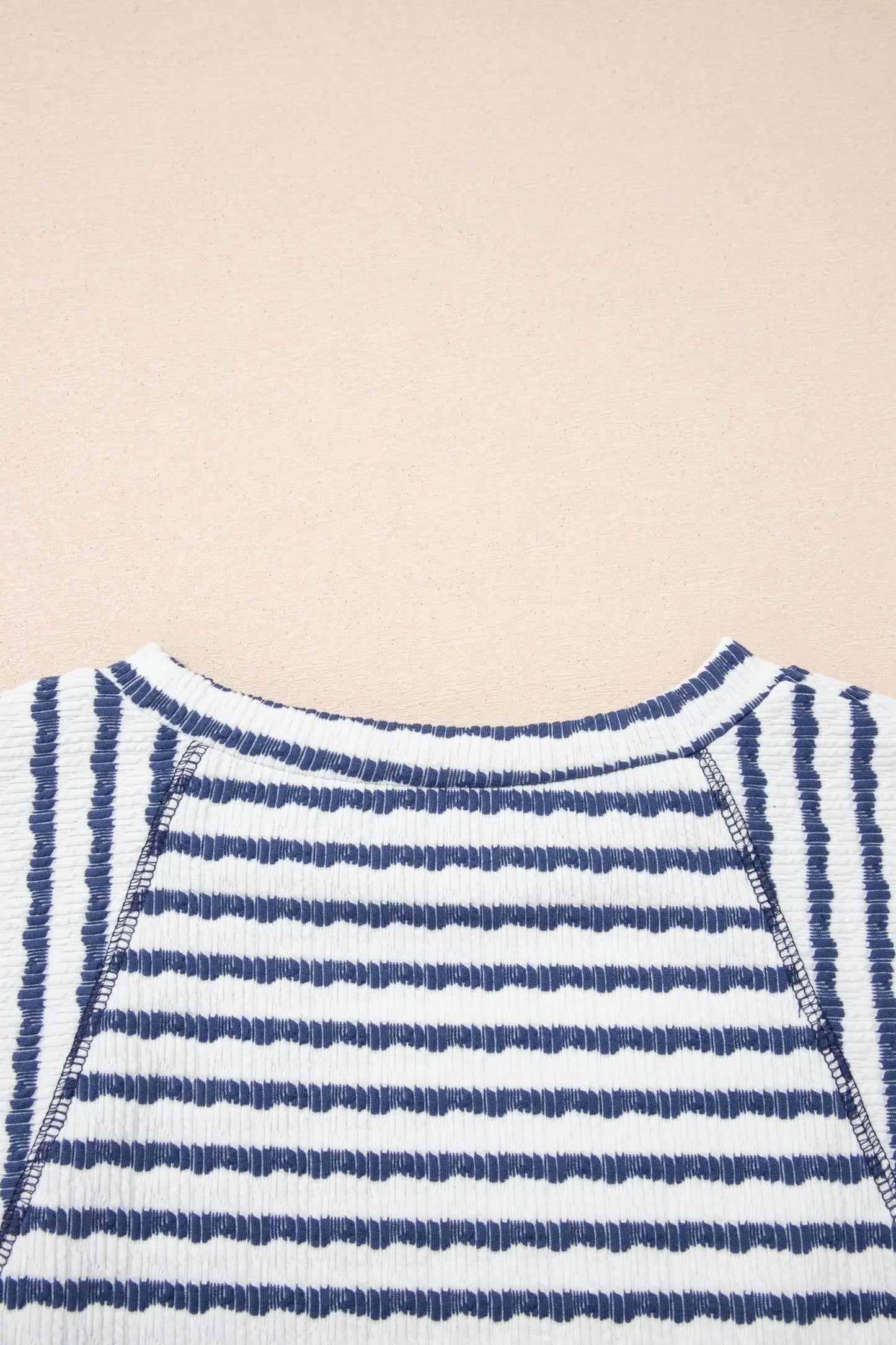 Brown Stripe Textured Knit Split Hem Half Sleeve Loose Top Nataliz
