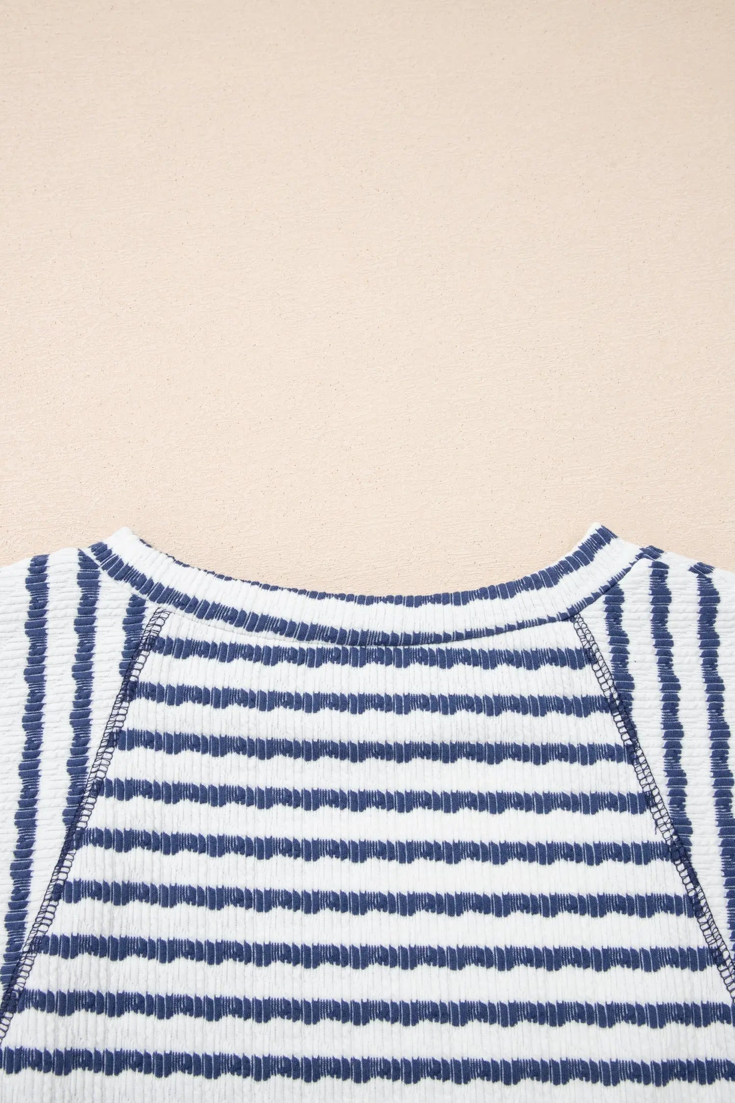 Brown Stripe Textured Knit Split Hem Half Sleeve Loose Top Nataliz